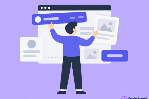 Frontend-розробник збирає інтерфейс сайту з блоків у вікні браузера